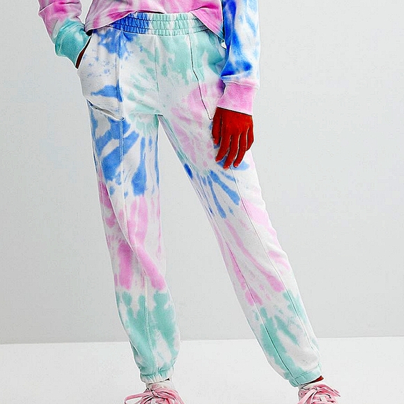 NWT Girls Rainbow Water Color Pull Up Joggers w Pockets - Picture 1 of 12